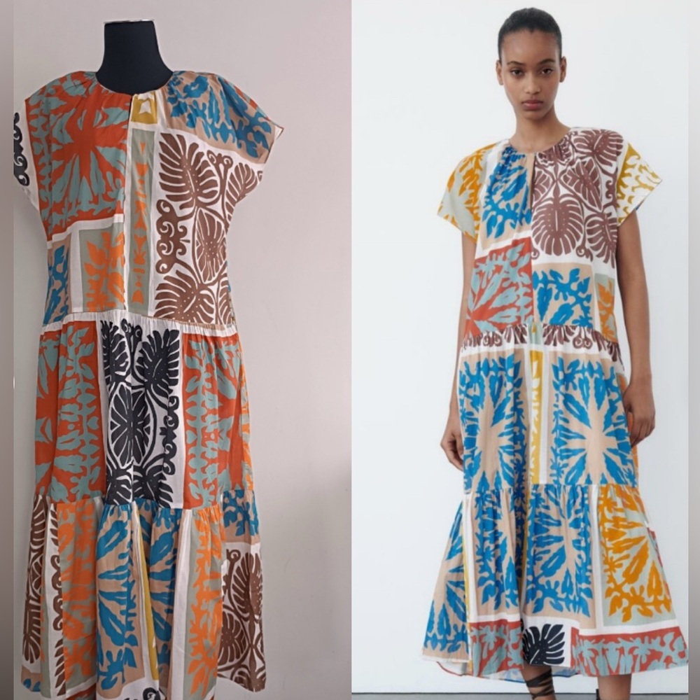 ZARA Colorful Patterned Kaftan dress size extra small - Picture 3 of 10